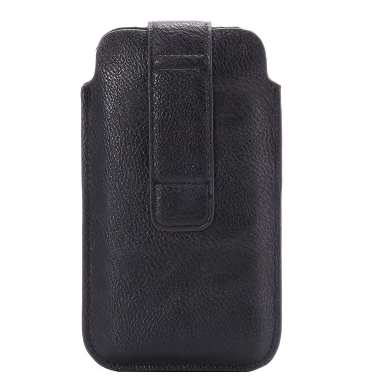 Lychee Texture for iPhone 6 Plus/Samsung Galaxy Note 4 Waist Leather Pouch w/ Card Holder - Black-2