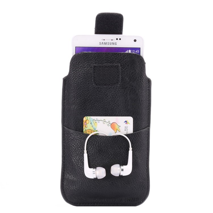 Lychee Texture for iPhone 6 Plus/Samsung Galaxy Note 4 Waist Leather Pouch w/ Card Holder - Black-3