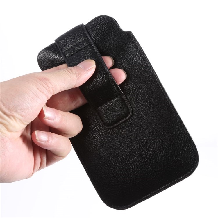 Lychee Texture for iPhone 6 Plus/Samsung Galaxy Note 4 Waist Leather Pouch w/ Card Holder - Black-6