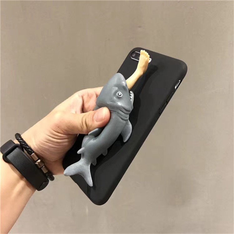 Squishy 3D Pinch Creative Cartoon Shark Pattern TPU Back Case for iPhone SE 2nd Gen (2020)/8/7 4.7 inch - Black-11