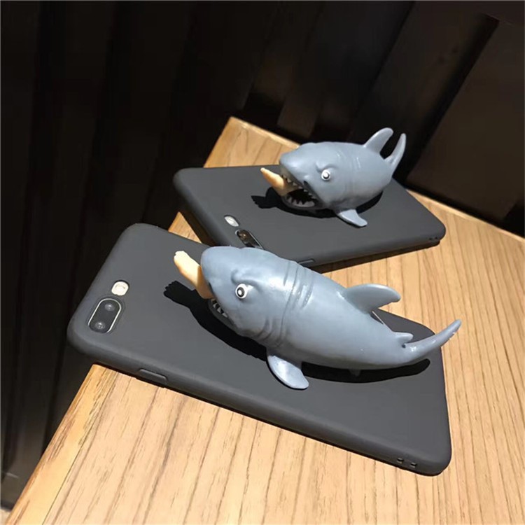 Squishy 3D Pinch Creative Cartoon Shark Pattern TPU Back Case for iPhone SE 2nd Gen (2020)/8/7 4.7 inch - Black-6