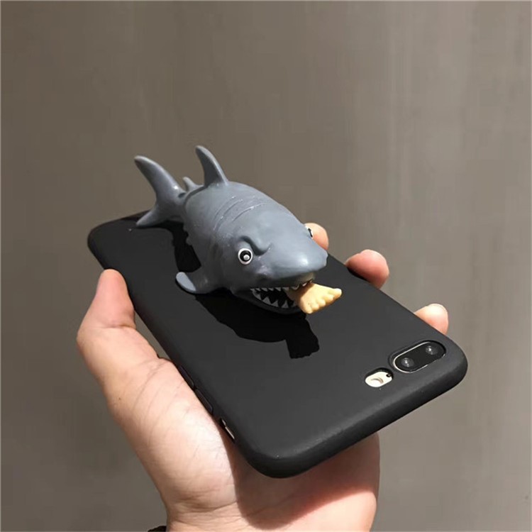 Squishy 3D Pinch Creative Cartoon Shark Pattern TPU Back Case for iPhone SE 2nd Gen (2020)/8/7 4.7 inch - Black-7