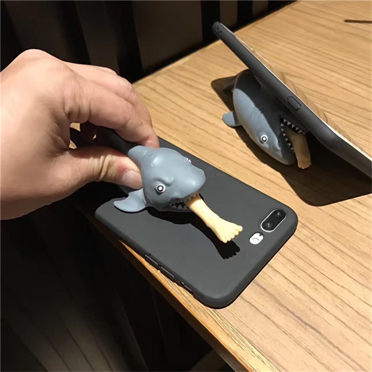Squishy 3D Pinch Creative Cartoon Shark Pattern TPU Back Case for iPhone SE 2nd Gen (2020)/8/7 4.7 inch - Black-8