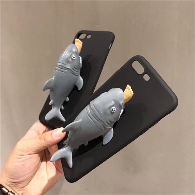 Squishy 3D Pinch Creative Cartoon Shark Pattern TPU Back Case for iPhone SE 2nd Gen (2020)/8/7 4.7 inch - Black-9