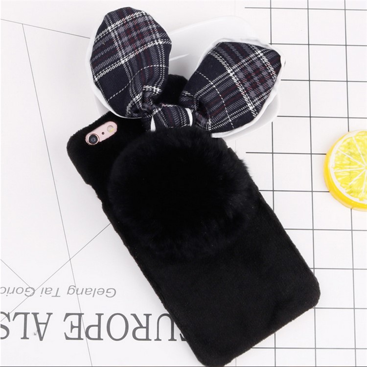 Creative Cute Rabbit Pattern Soft Furry Silicone Back Phone Cover for iPhone 6 Plus 5.5 inch - Black-1