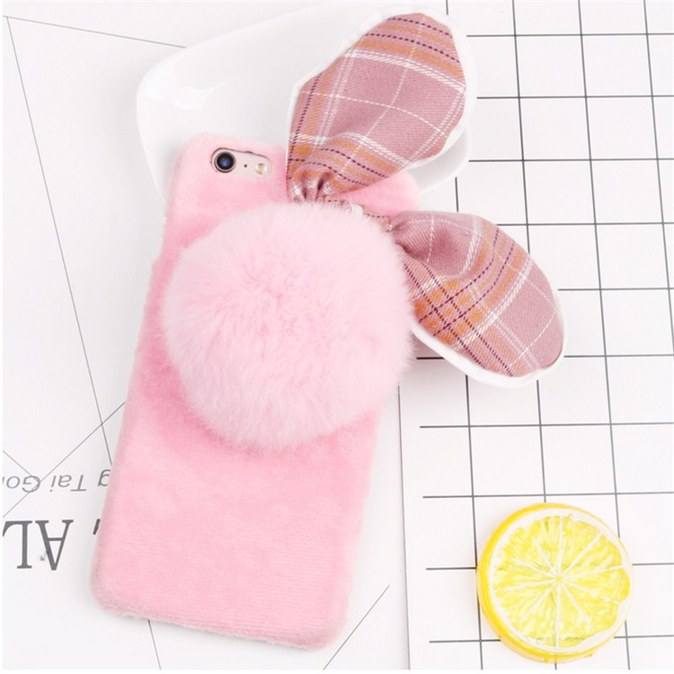 Creative Cute Rabbit Soft Furry Silicone Back Phone Cover for iPhone SE 5s 5 - Pink-1