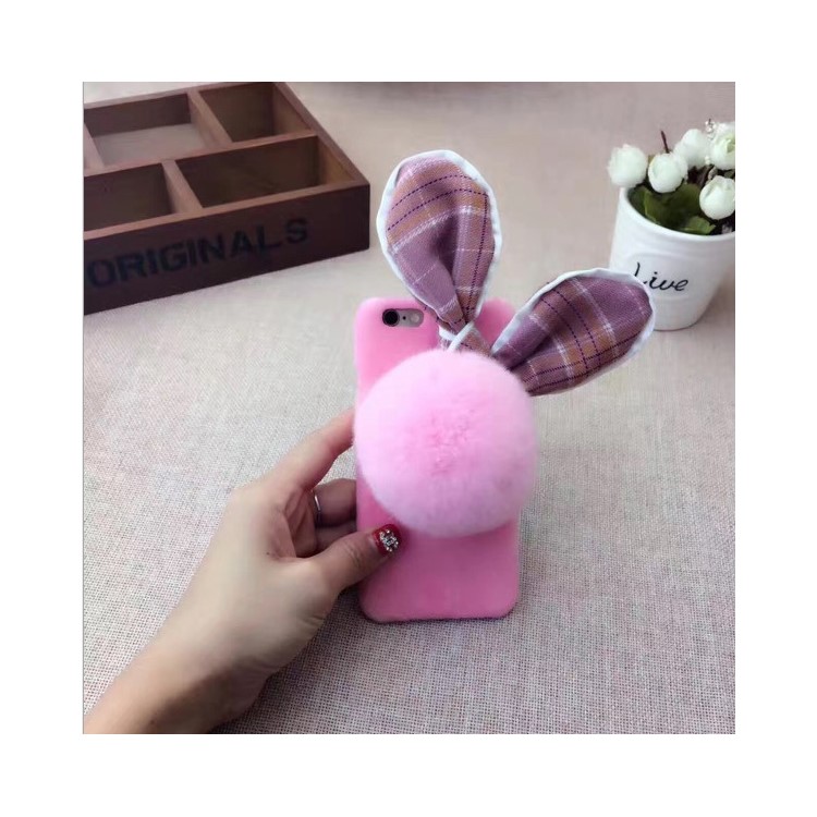 Creative Cute Rabbit Soft Furry Silicone Back Phone Cover for iPhone SE 5s 5 - Pink-2