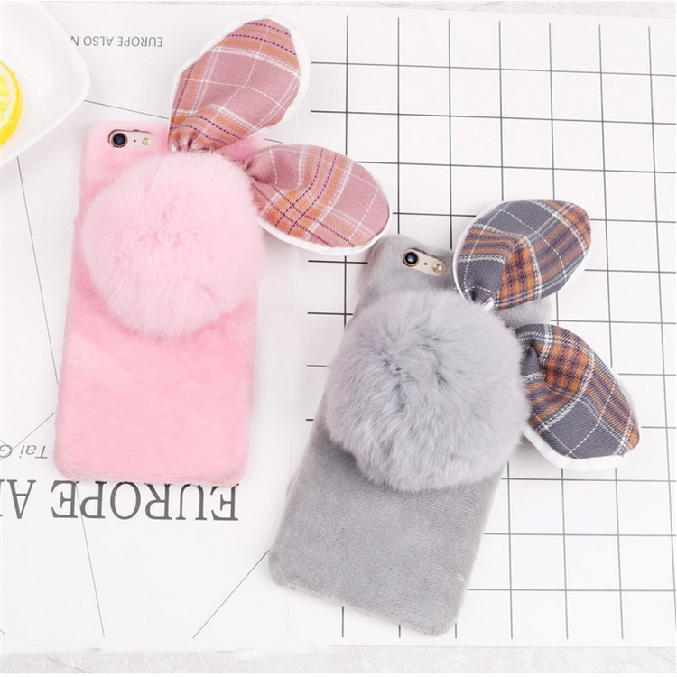 Creative Cute Rabbit Soft Furry Silicone Back Phone Cover for iPhone SE 5s 5 - Pink-3