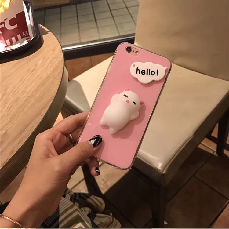 3D Kneading Cute Squishy Silicone Cartoon Cat Acrylic Hard Phone Back Cover for iPhone 6s 6 - Pink-2