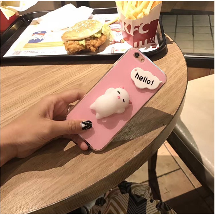 3D Kneading Cute Squishy Silicone Cartoon Cat Acrylic Hard Phone Back Cover for iPhone 6s 6 - Pink-3