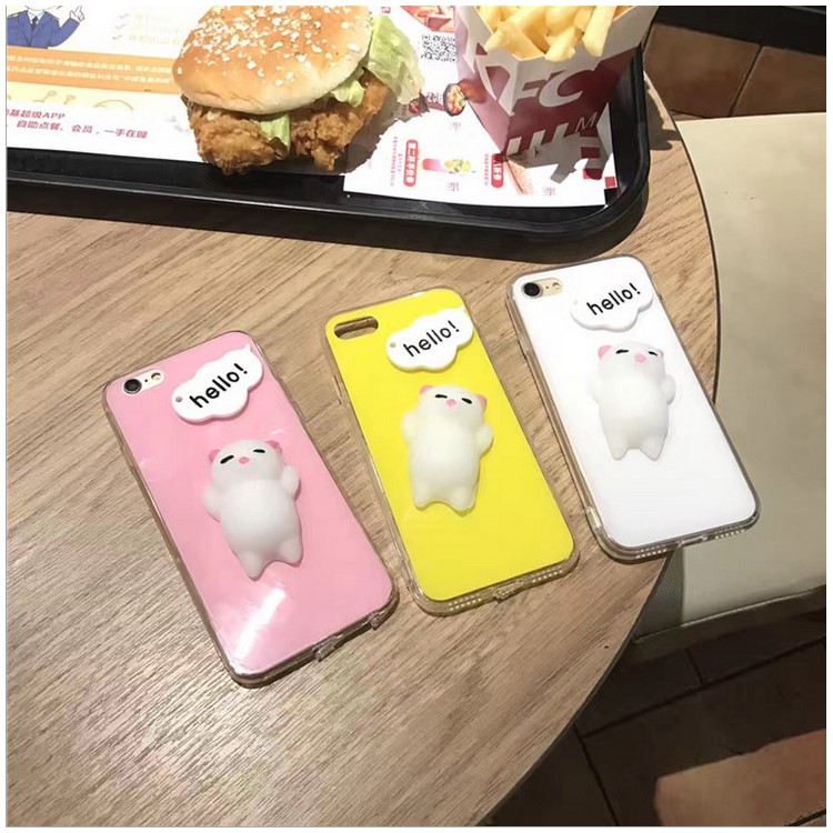 3D Kneading Cute Squishy Silicone Cartoon Cat Acrylic Hard Phone Back Cover for iPhone 6s 6 - Pink-4