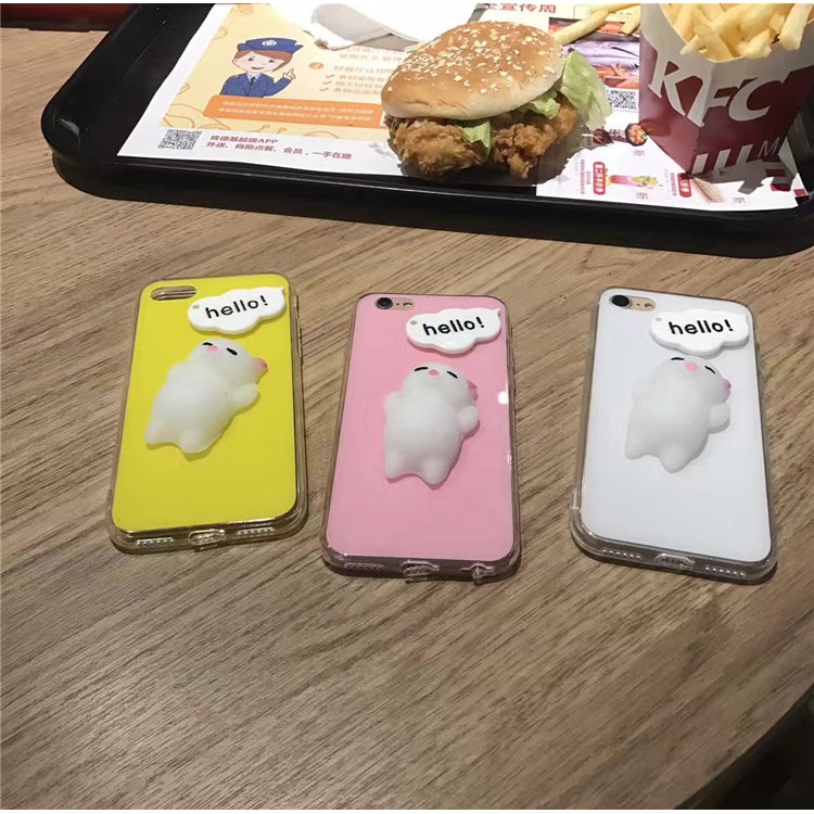 3D Kneading Cute Squishy Silicone Cartoon Cat Acrylic Hard Phone Back Cover for iPhone 6s 6 - Pink-5