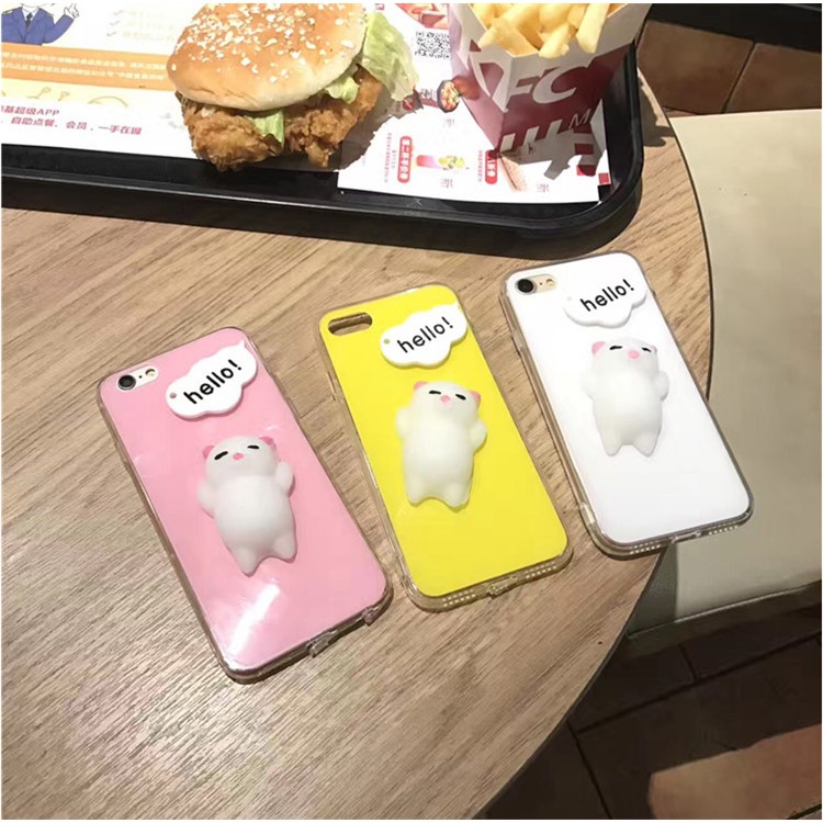 3D Kneading Cute Squishy Silicone Cartoon Cat Acrylic Hard Phone Back Cover for iPhone 6s 6 - Pink-6