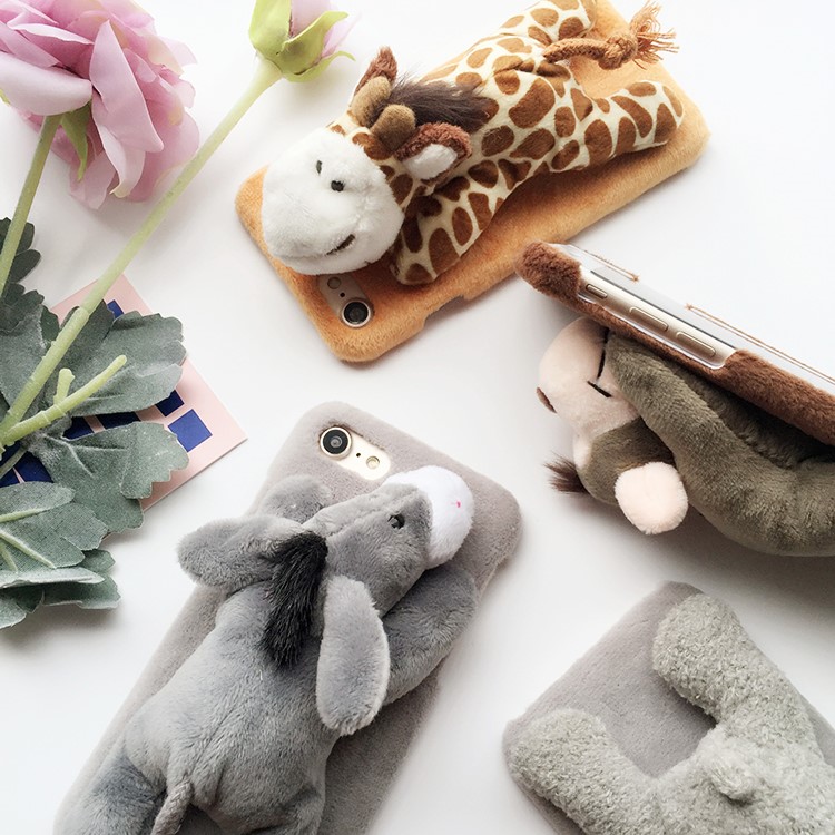 Stylish Cute Soft Plush Toy Hard PC Phone Case with Stand for iPhone 7 Plus 5.5 inch - Monkey-5