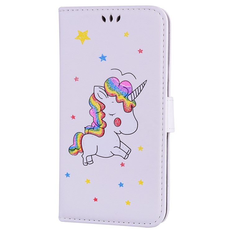 Imprint Flash Powder Unicorn Flower Leather Wallet Cover for iPhone 6 Plus / 6s Plus 5.5 inch - White-1
