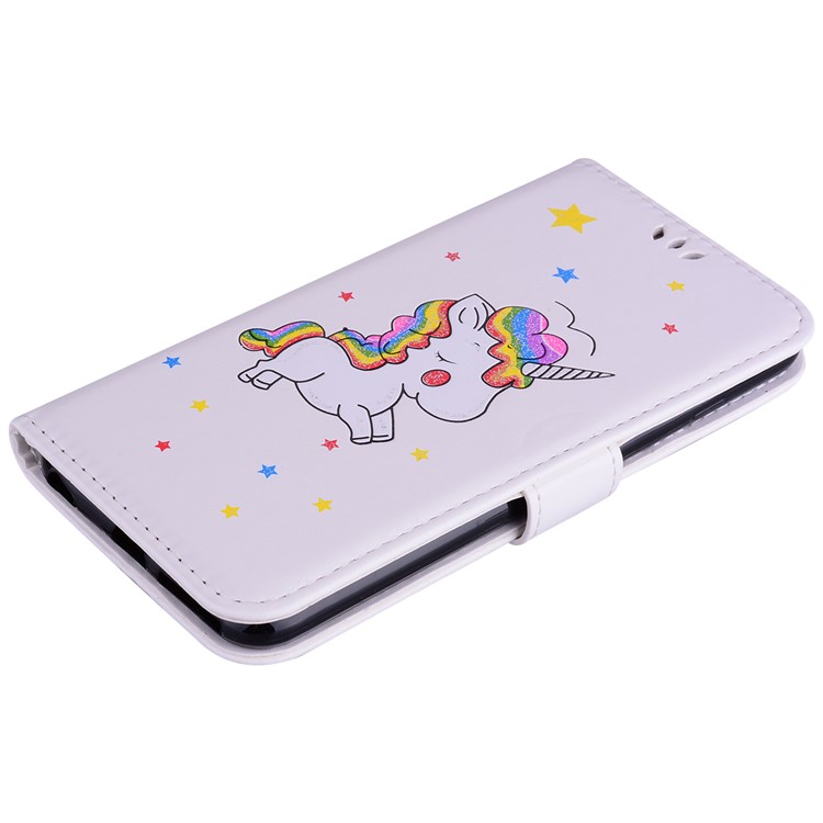 Imprint Flash Powder Unicorn Flower Leather Wallet Cover for iPhone 6 Plus / 6s Plus 5.5 inch - White-3