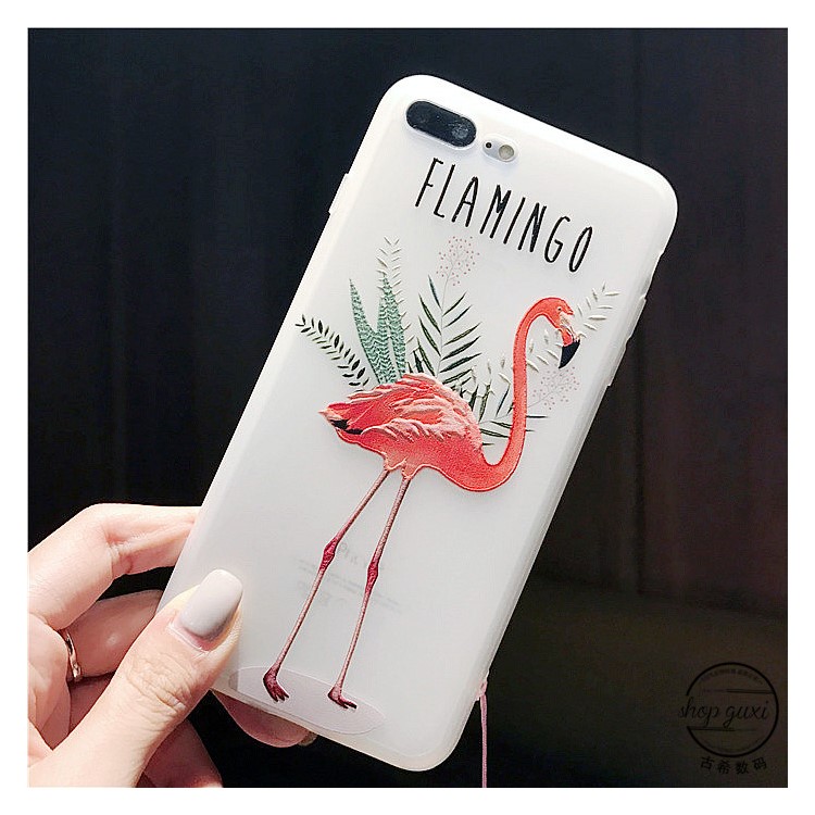 Embossment Relief Flamingo Soft Silicone Case for iPhone 7 Plus - Flamingo and Leaves-1