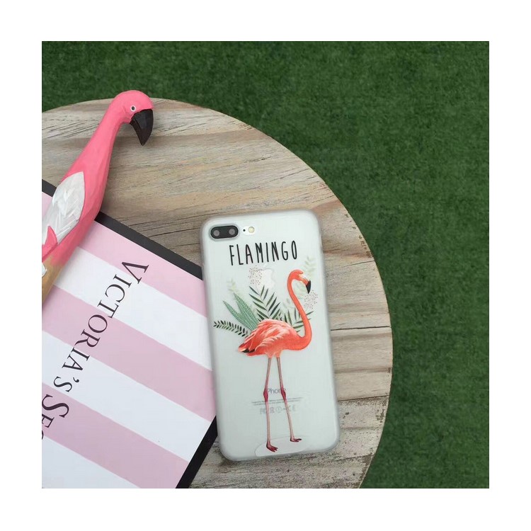 Embossment Relief Flamingo Soft Silicone Case for iPhone 7 Plus - Flamingo and Leaves-2