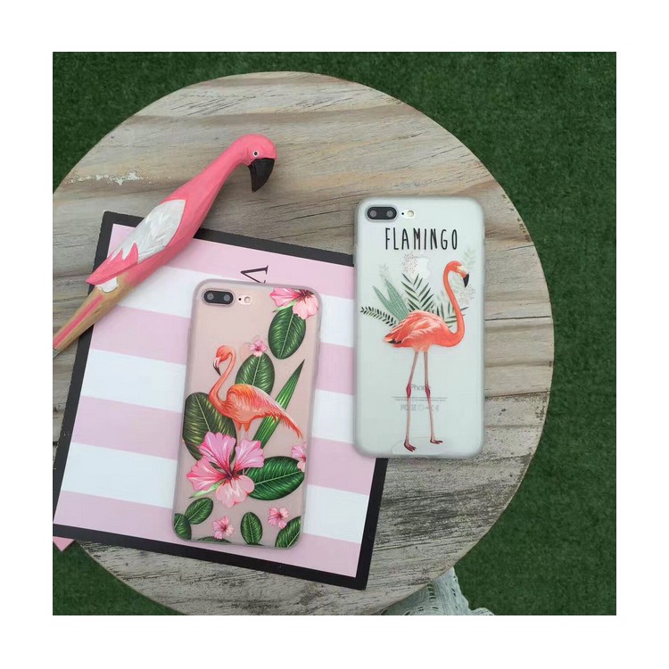 Embossment Relief Flamingo Soft Silicone Case for iPhone 7 Plus - Flamingo and Leaves-3