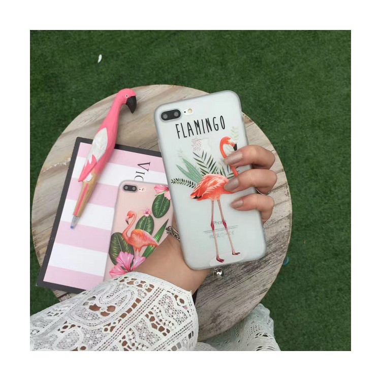 Embossment Relief Flamingo Soft Silicone Case for iPhone 7 Plus - Flamingo and Leaves-4