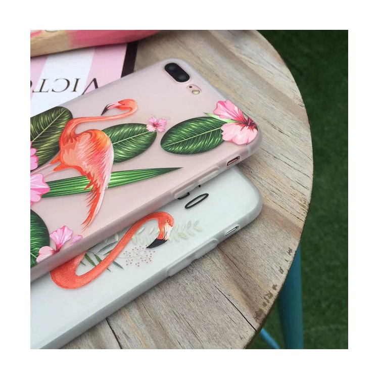 Embossment Relief Flamingo Soft Silicone Case for iPhone 7 Plus - Flamingo and Leaves-5