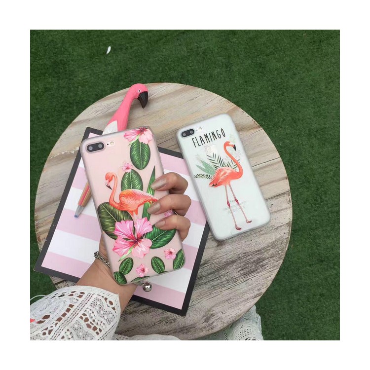 Embossment Relief Flamingo Soft Silicone Case for iPhone 7 Plus - Flamingo and Leaves-6