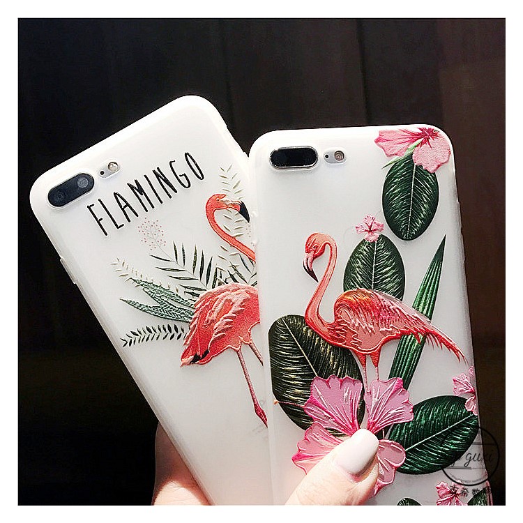 Embossment Relief Flamingo Soft Silicone Case for iPhone 7 Plus - Flamingo and Leaves-7