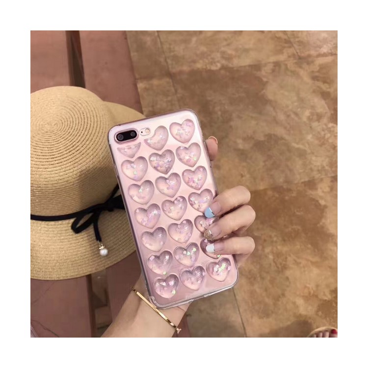 3D Crystal Heart Glitter Epoxy Transparent TPU Mobile Phone Back Case for iPhone 8 Plus / 7 Plus 5.5 inch - Pink-1