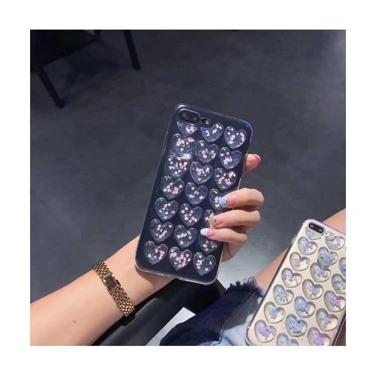 3D Crystal Heart Glitter Epoxy Transparent TPU Mobile Phone Back Case for iPhone 8 Plus / 7 Plus 5.5 inch - Pink-2