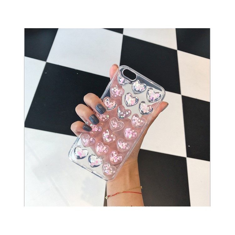 3D Crystal Heart Glitter Epoxy Transparent TPU Mobile Phone Back Case for iPhone 8 Plus / 7 Plus 5.5 inch - Pink-3