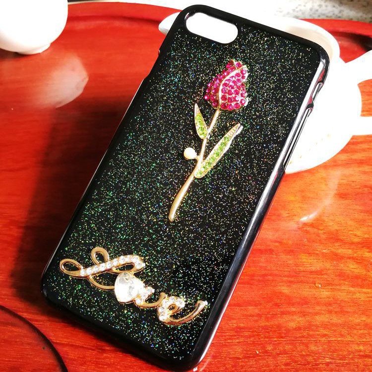 

Glittery Epoxy Rose Pattern Nice Hard PC Rhinestone Decoration Phone Cover for iPhone 8 / 7 4.7 inch