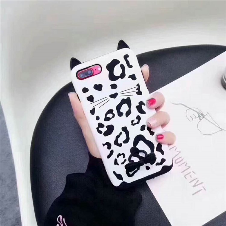 Leopard Pattern Soft Silicone Case with Ring Holder for iPhone 8 Plus / 7 Plus 5.5 inch - White-1