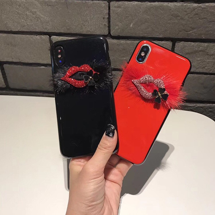 3D Red Lip Pattern Decor Glossy Black TPU Cover for iphone X - Black-2