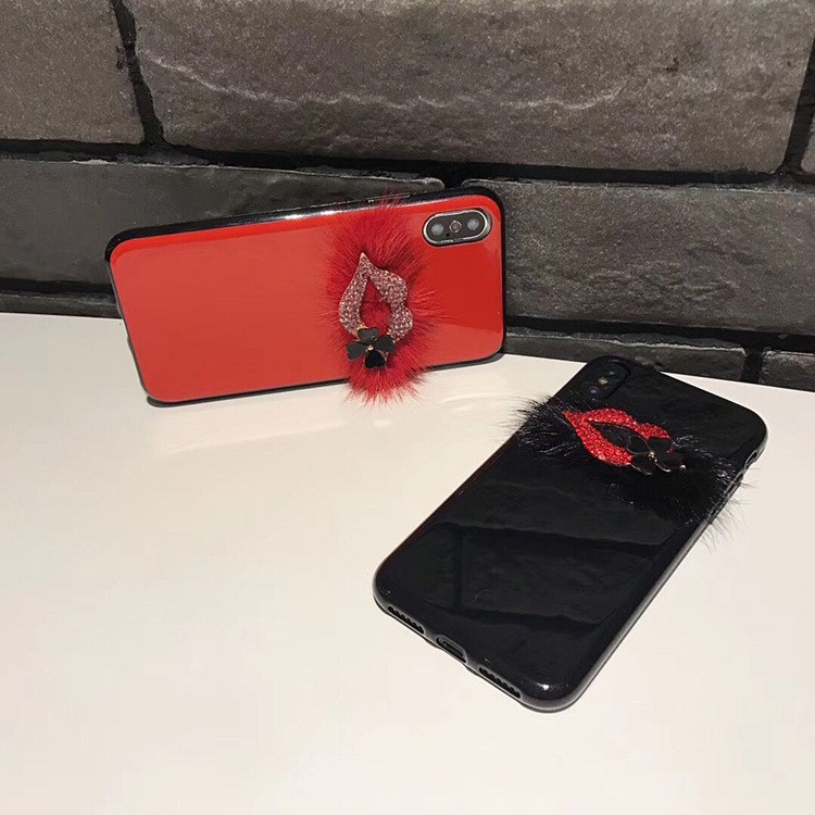 3D Red Lip Pattern Decor Glossy Black TPU Cover for iphone X - Black-4