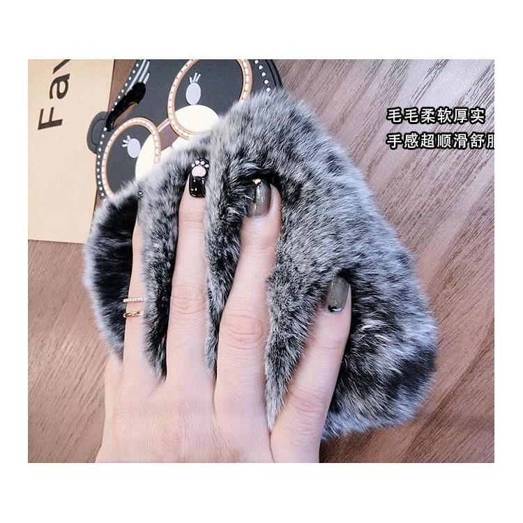 Cute Cartoon Bear Pattern Rabbit Fur Coated TPU Phone Case for iPhone 8 Plus/7 Plus 5.5 inch - Grey-4