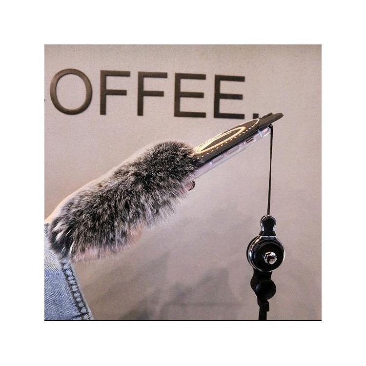 Cute Cartoon Bear Pattern Rabbit Fur Coated TPU Phone Case for iPhone 8 Plus/7 Plus 5.5 inch - Grey-6
