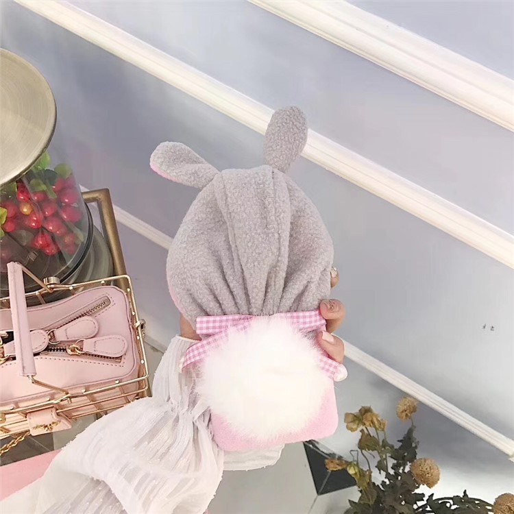Cute 3D Floppy Rabbit Ear Plush Hoodie Hat Fluffy Ball Tail PC Hard Case for iPhone 8 Plus/7 Plus-1