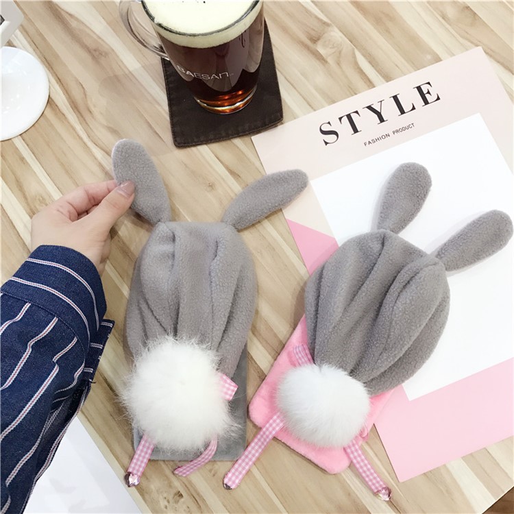 Cute 3D Floppy Rabbit Ear Plush Hoodie Hat Fluffy Ball Tail PC Hard Case for iPhone 8 Plus/7 Plus-10