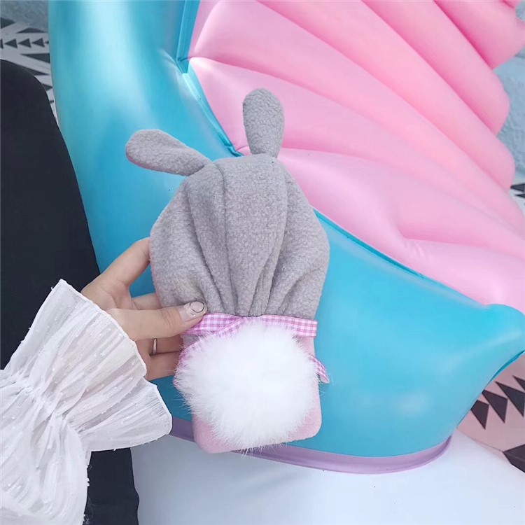 Cute 3D Floppy Rabbit Ear Plush Hoodie Hat Fluffy Ball Tail PC Hard Case for iPhone 8 Plus/7 Plus-3