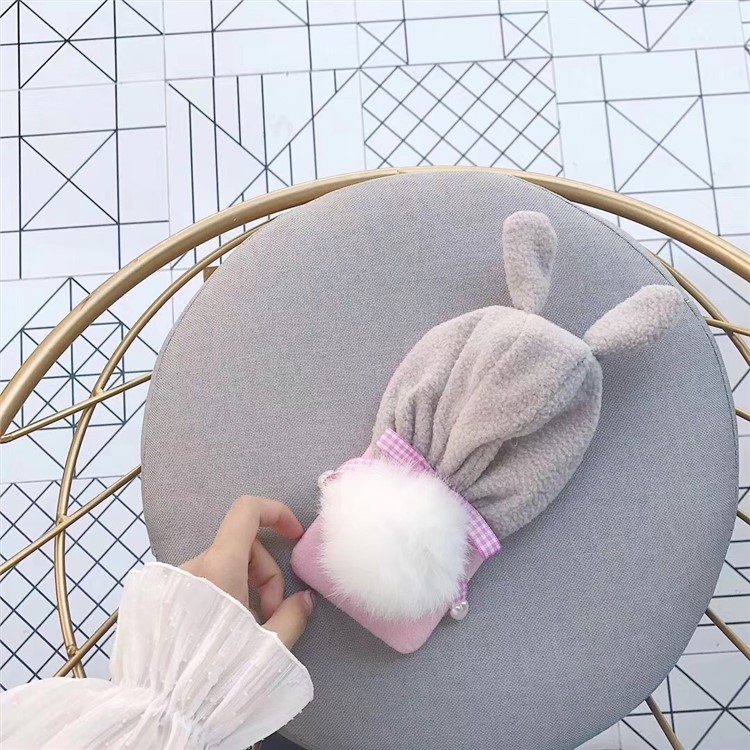 Cute 3D Floppy Rabbit Ear Plush Hoodie Hat Fluffy Ball Tail PC Hard Case for iPhone 8 Plus/7 Plus-7