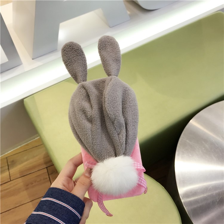 Cute 3D Floppy Rabbit Ear Plush Hoodie Hat Fluffy Ball Tail PC Back Case for iPhone 8/7-14