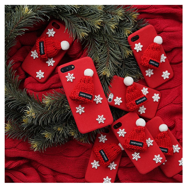 Christmas 3D Knitted Hat Snowflake Decor TPU Mobile Case for iPhone 8 Plus/7 Plus - Red-2