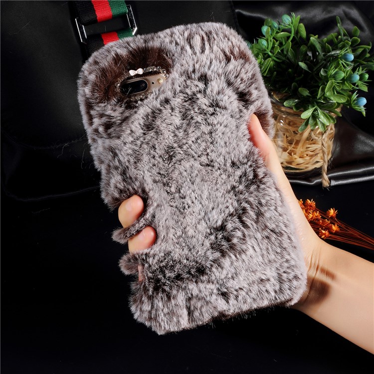 

Soft Fur Coated Rhinestone TPU Phone Shell Case for iPhone 8 Plus / 7 Plus - Coffee