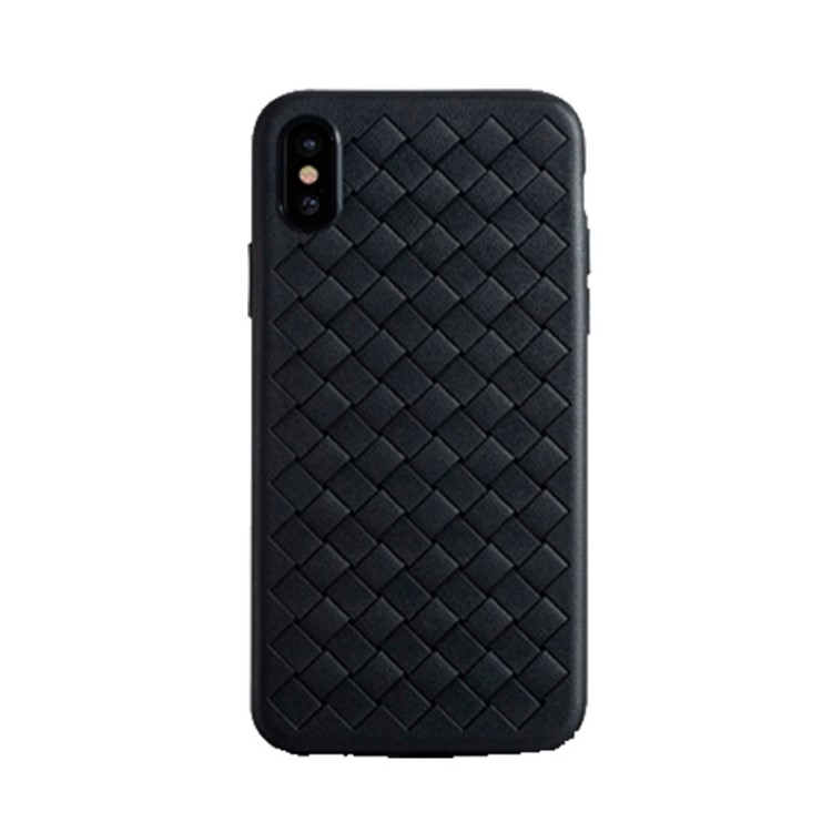 NXE Woven Texture TPU Phone Protective Case + Full Coverage Tempered Glass Protector Film for iPhone X/10 5.8 inch - Black-1