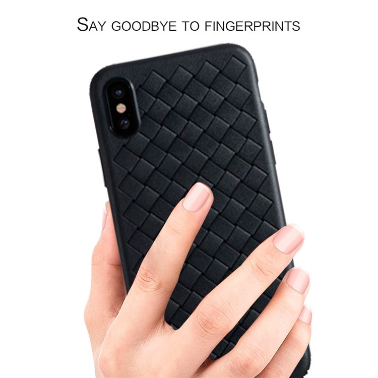 NXE Woven Texture TPU Phone Protective Case + Full Coverage Tempered Glass Protector Film for iPhone X/10 5.8 inch - Black-2