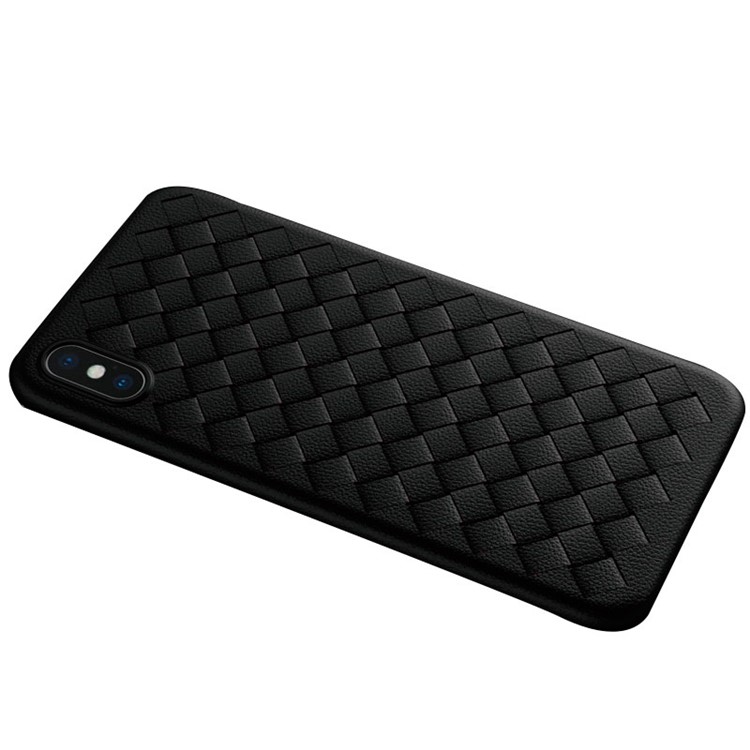NXE Woven Texture TPU Phone Protective Case + Full Coverage Tempered Glass Protector Film for iPhone X/10 5.8 inch - Black-3