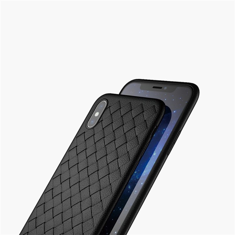 NXE Woven Texture TPU Phone Protective Case + Full Coverage Tempered Glass Protector Film for iPhone X/10 5.8 inch - Black-4