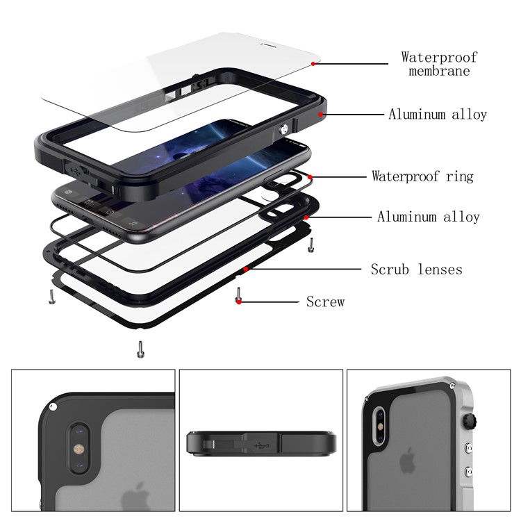 VIKING Für Iphone X IP68 Wasserdicht Staubdicht Stoßfest Aluminiumlegierung Fall - Schwarz-10