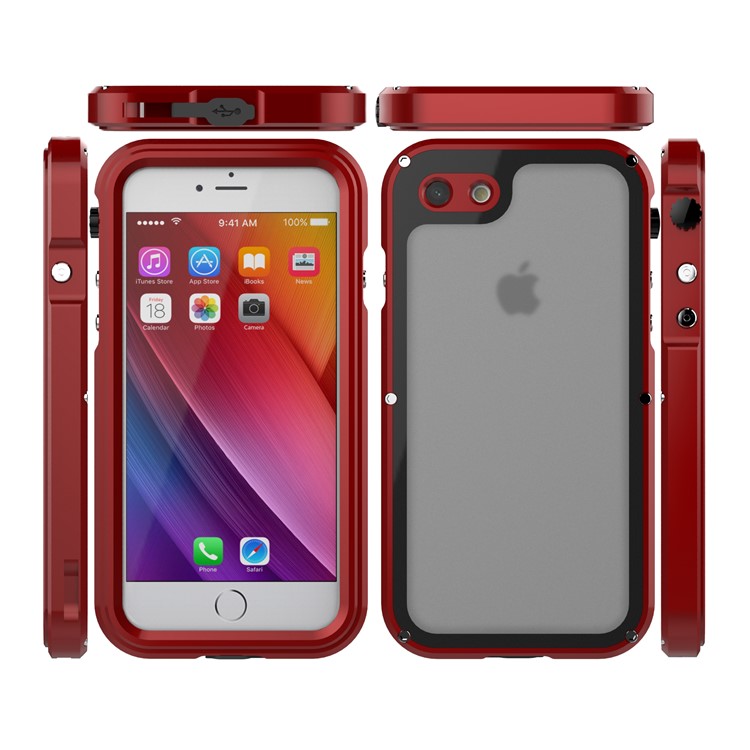 VIKING IP68 Für Iphone 8/7 Wasserdicht Staubdicht Stoßfest Aluminiumlegierung Telefongehäuse - Rot-3