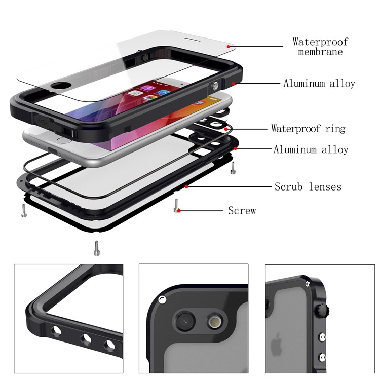 VIKING IP68 Für Iphone 8/7 Wasserdicht Staubdicht Stoßfest Aluminiumlegierung Telefongehäuse - Rot-7